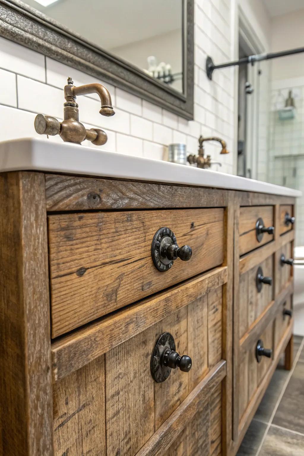 Add character with vintage faucet handles.