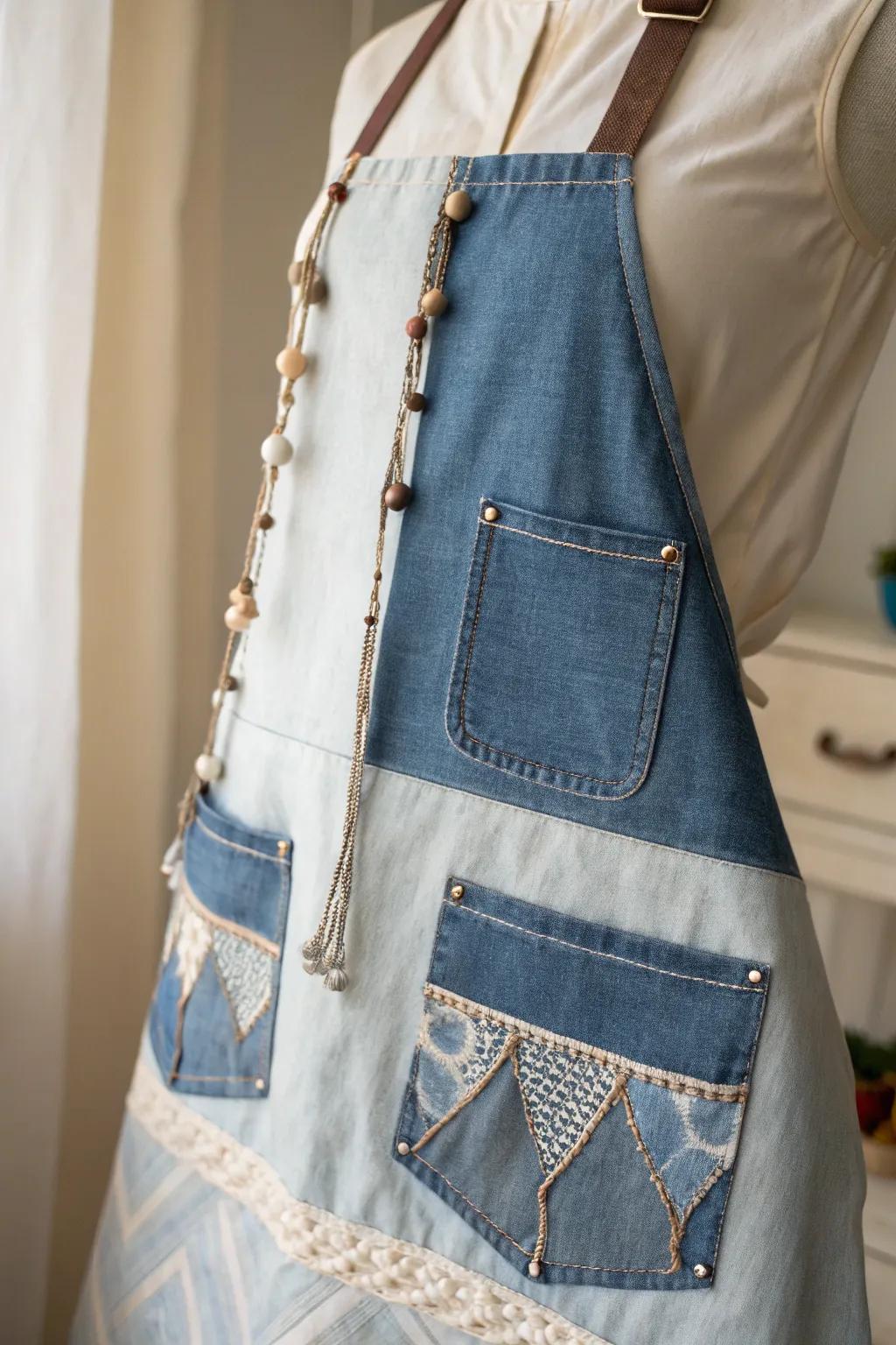 Transform your old jeans into a chic and functional apron. Perfect for gardening and bringing a touch of artistry to your everyday tasks!