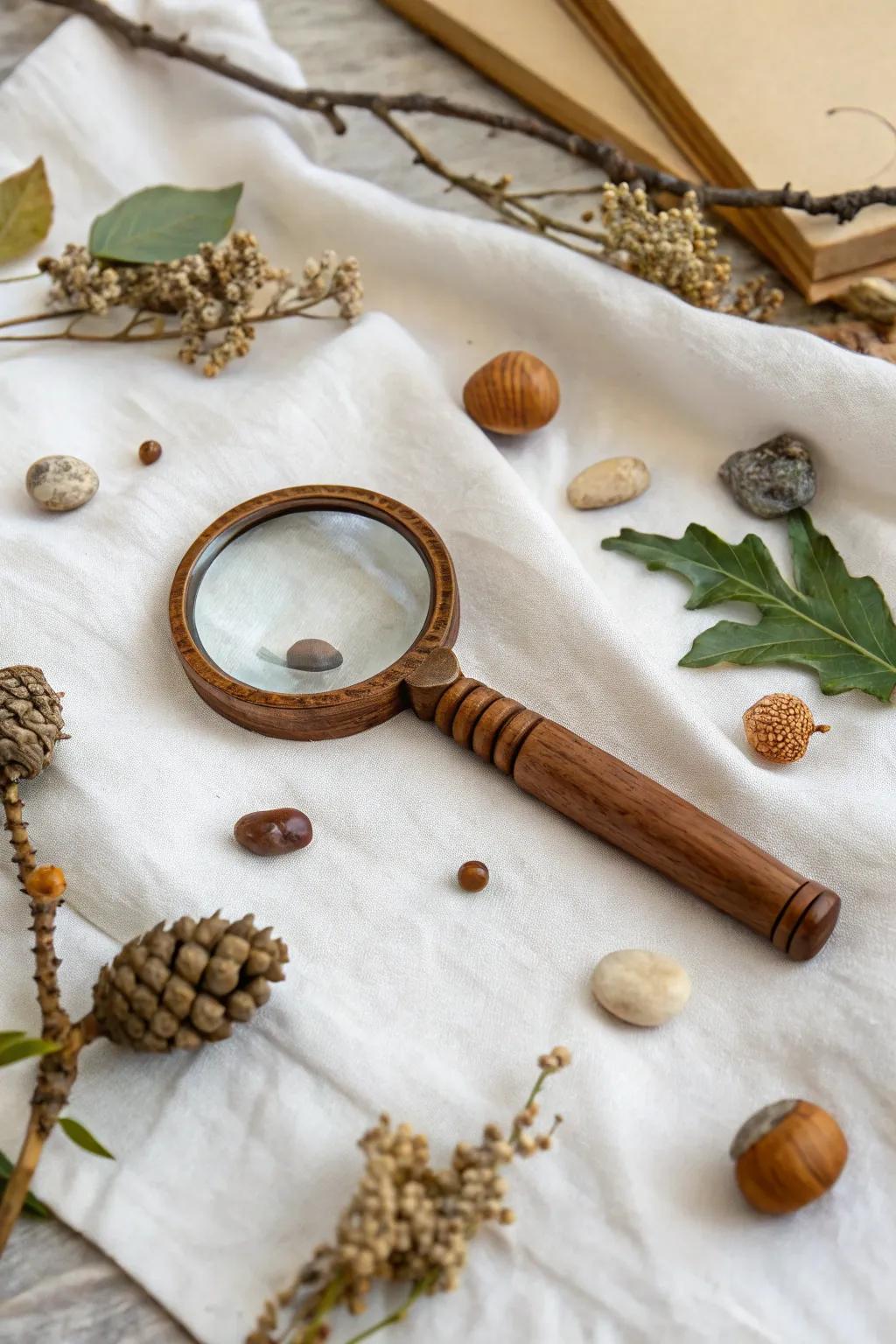 Discover the tiny wonders of nature with a handcrafted magnifying glass.