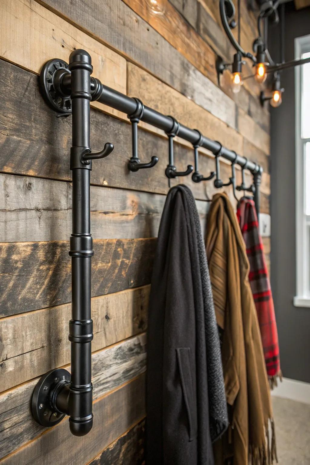 Elevate your entryway with a chic industrial coat rack that combines raw materials and modern design.