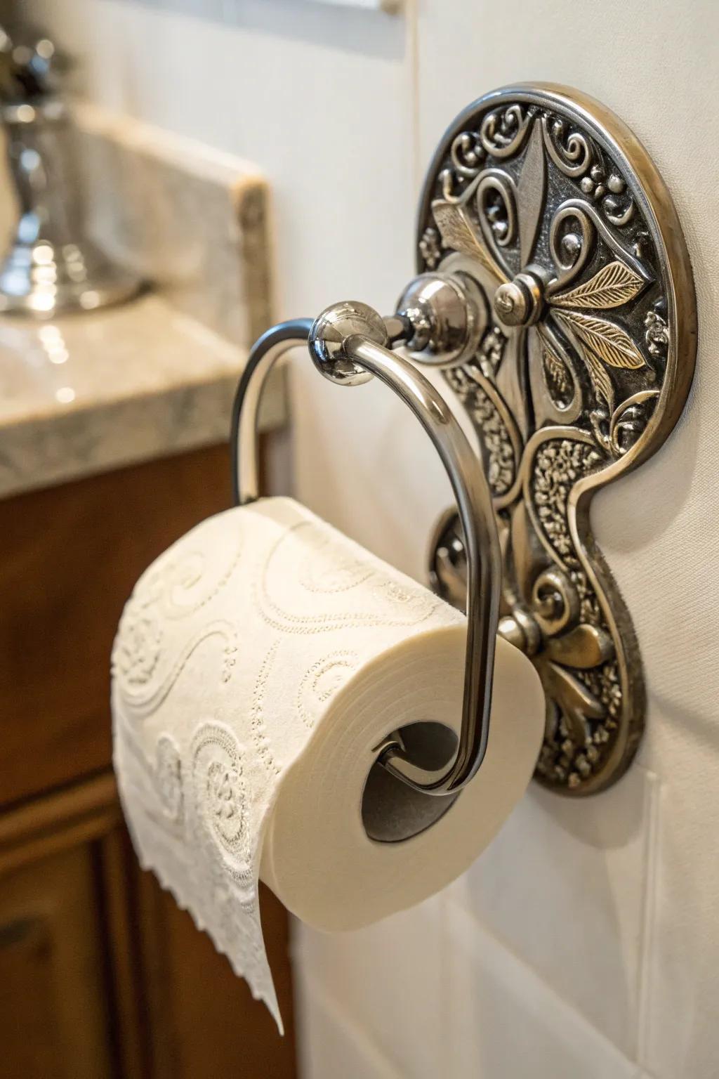 Add a splash of creativity with artful toilet paper storage.