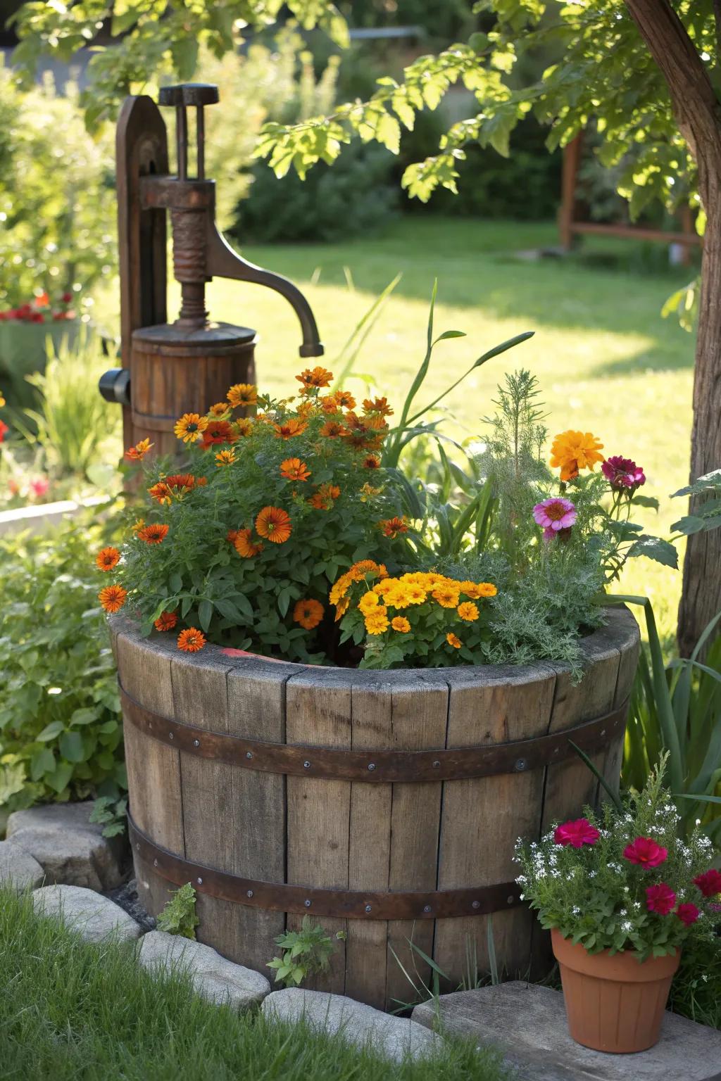 Transform your garden with a handcrafted flower-filled planter that beautifully conceals your well pump.