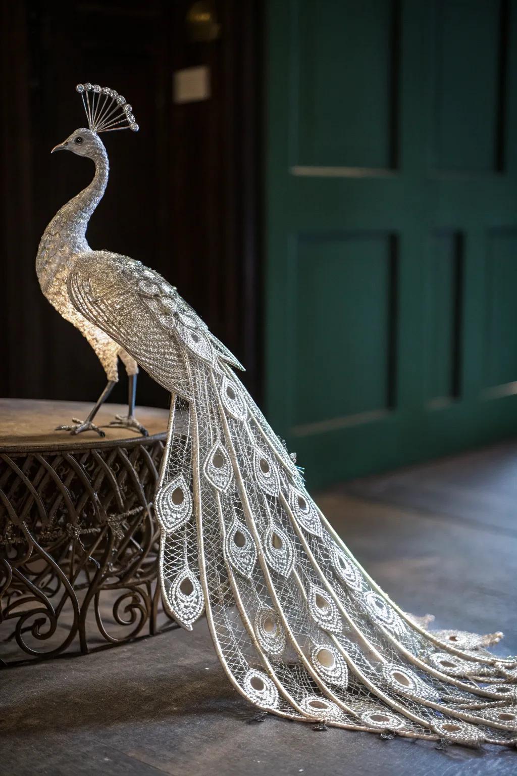 Unleash the beauty of nature with the art of wire: A majestic peacock sculpted to perfection.