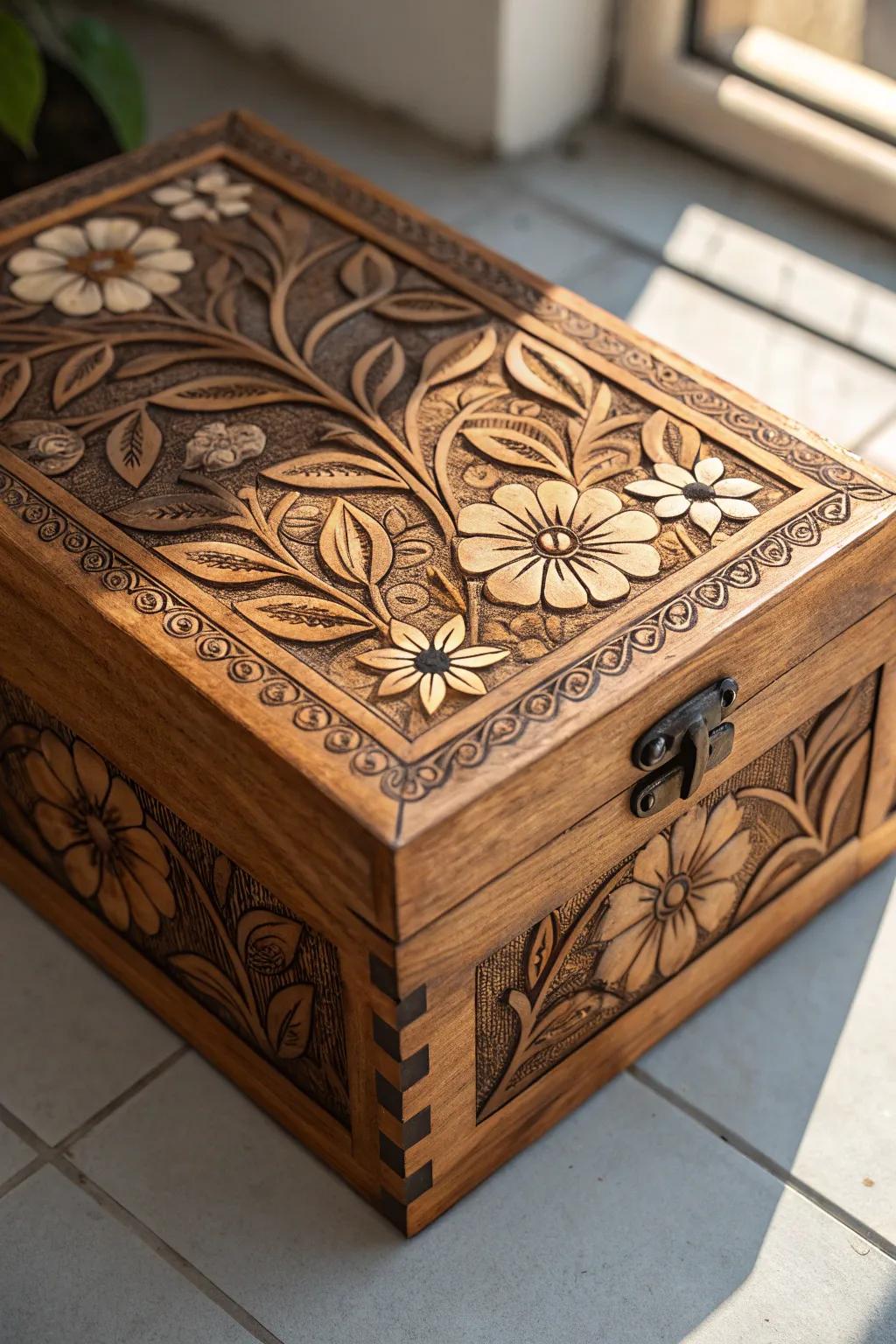 Nature's elegance etched in wood—where craftsmanship meets botanical beauty.
