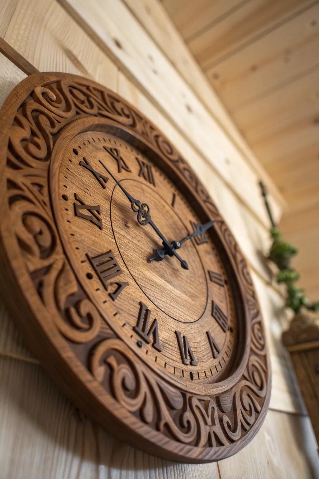 Time meets artistry: A rustic wooden clock that blends functionality with craftsmanship.