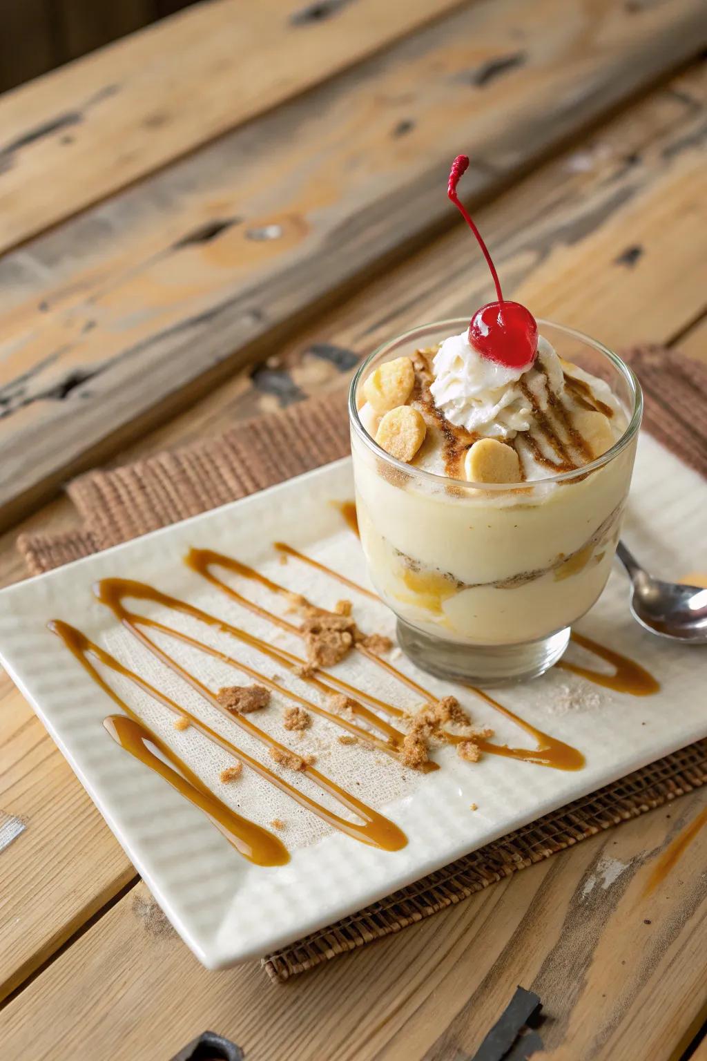 An artful drizzle of caramel adds a touch of indulgence.