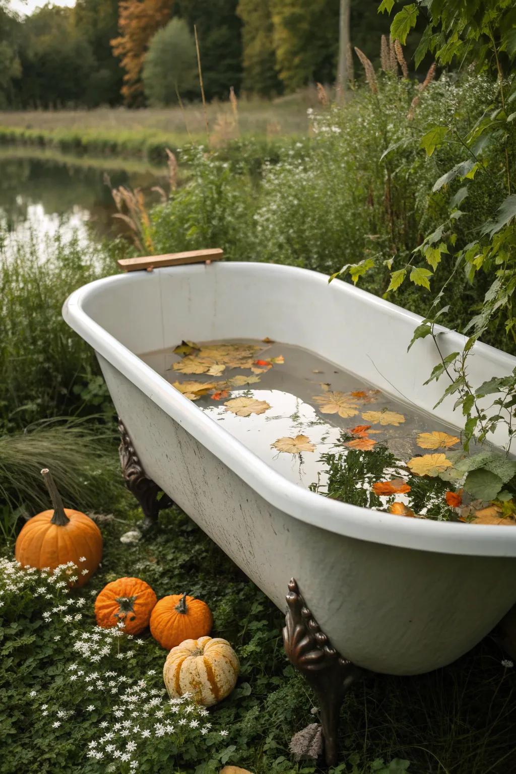 Transform your outdoor space with a charming bathtub pond — a perfect blend of minimalism and boho style for every season.