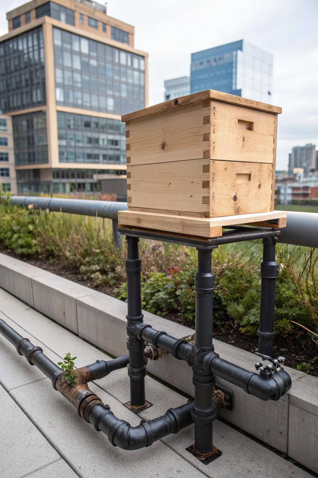 Elevate your beekeeping game with a chic industrial pipe stand.