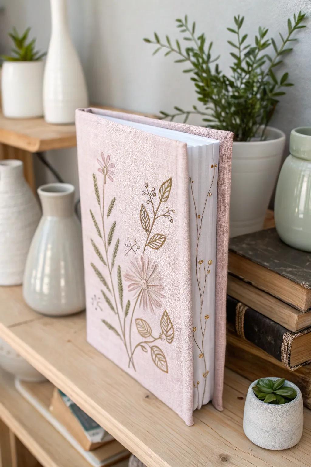 Add a touch of elegance to your bookshelf with this chic DIY book cover, perfect for those who cherish simplicity and natural beauty.