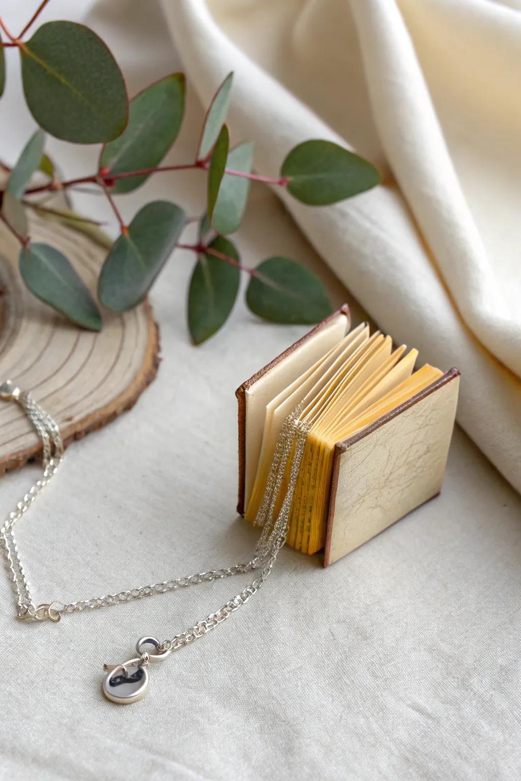 Wear your love for literature with this charming vintage book necklace, a perfect blend of simplicity and elegance.