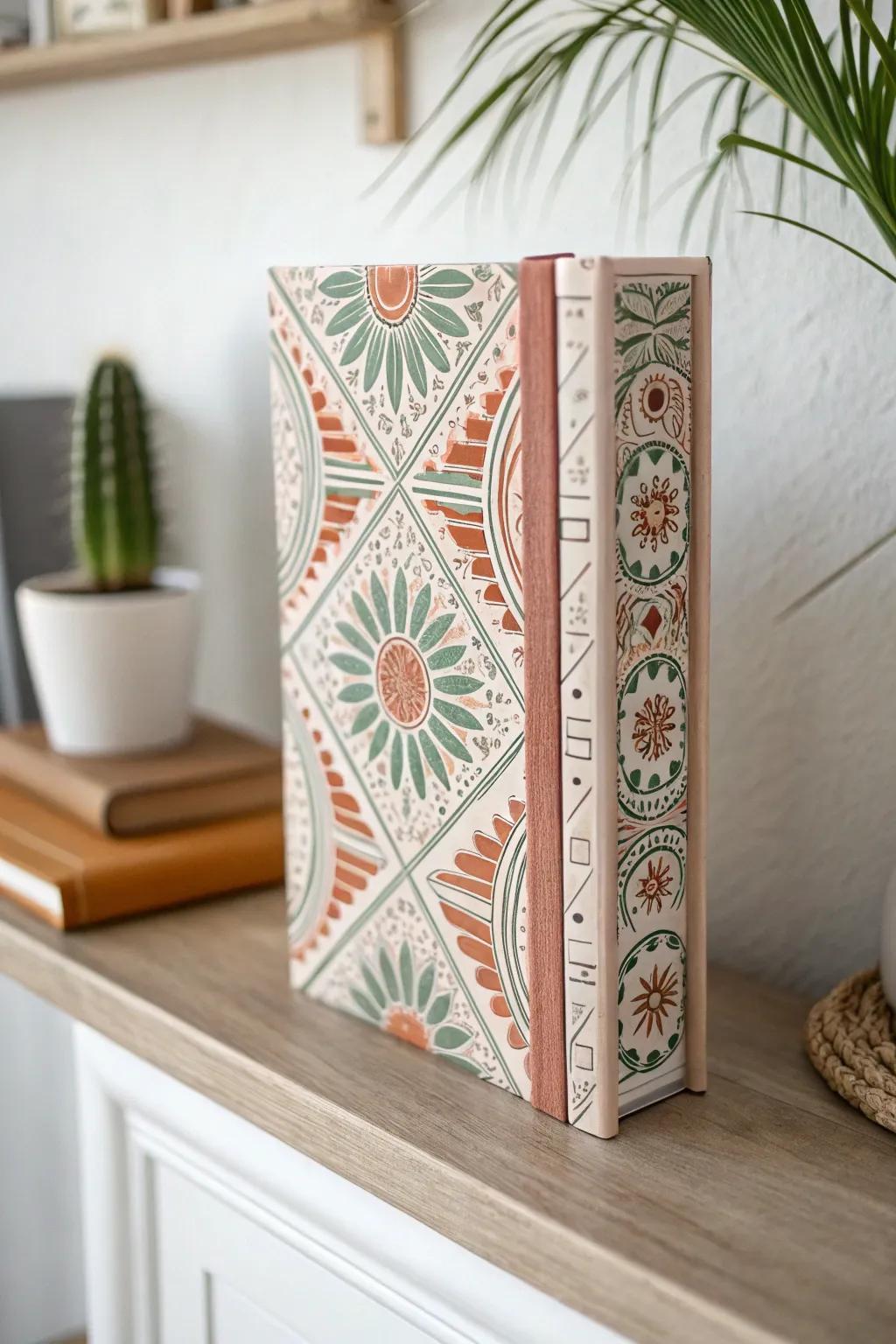 Celebrate the world's beauty through cultural patterns. A book cover that brings global artistry to your minimalist space.