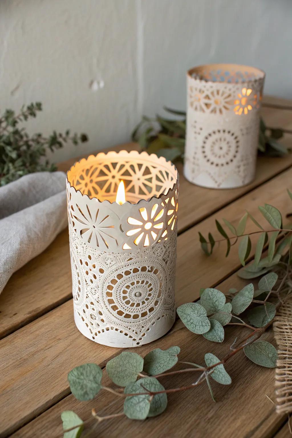 Turn sustainability into art with these chic recycled tealight holders. Perfect for a cozy, eco-friendly ambiance.