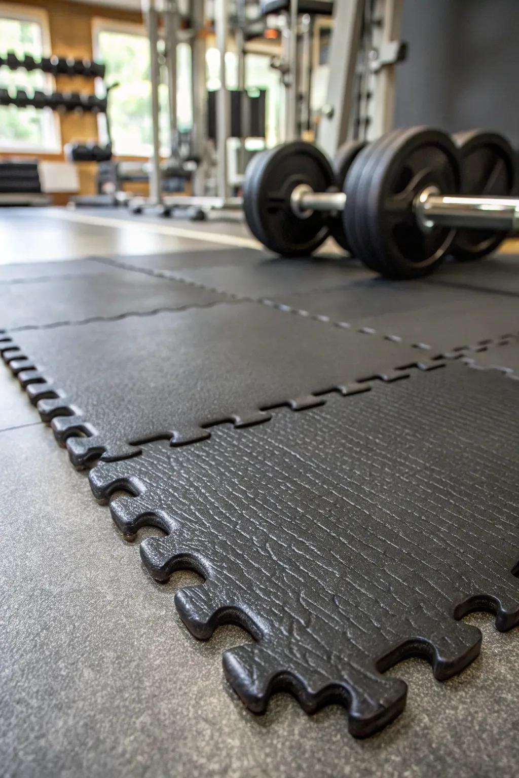 Elevate your home gym with expertly crafted rubber flooring for unmatched durability and style.