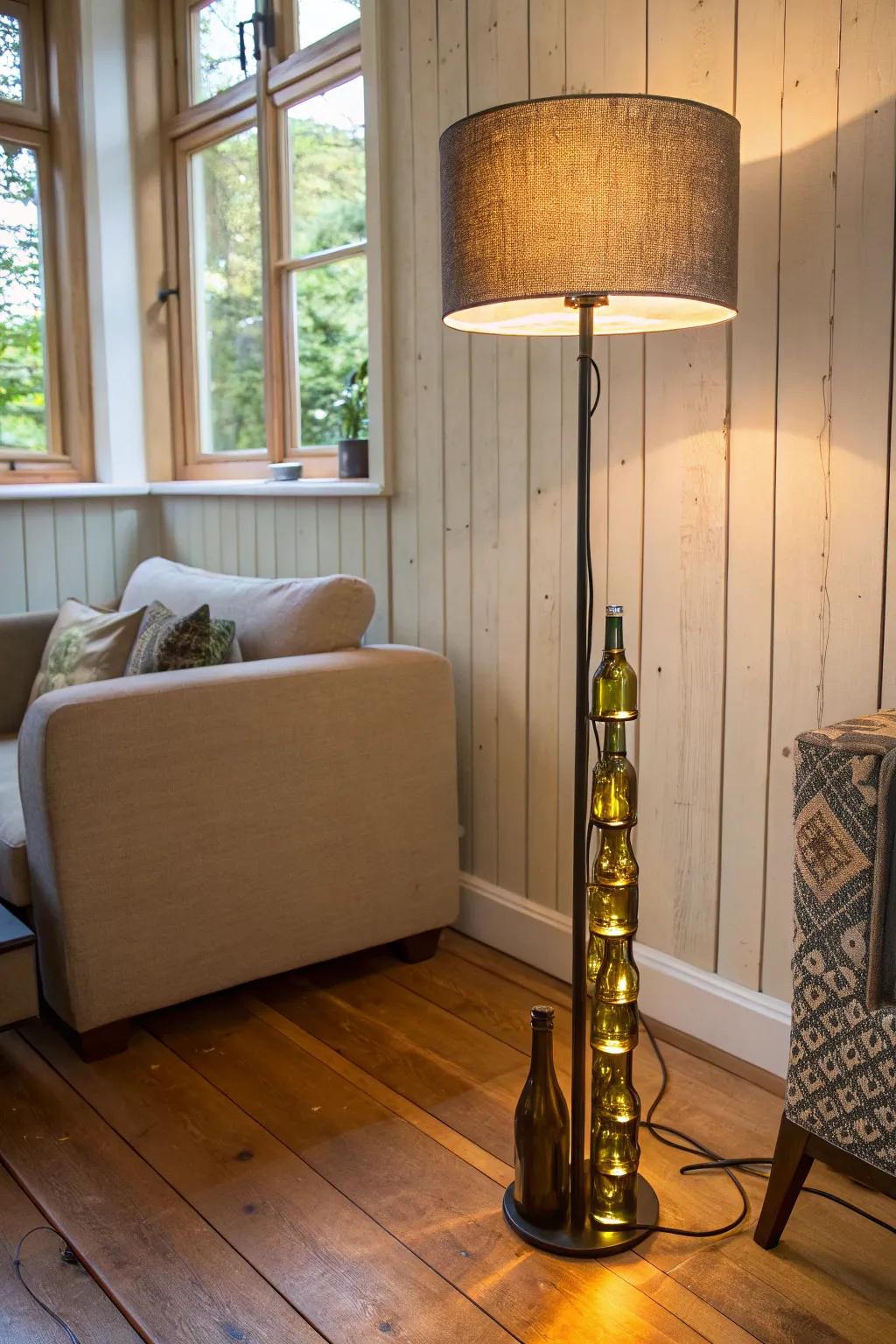 Illuminate your space with elegance: Upcycled Glass Floor Lamp that blends Scandinavian minimalism with Boho charm.
