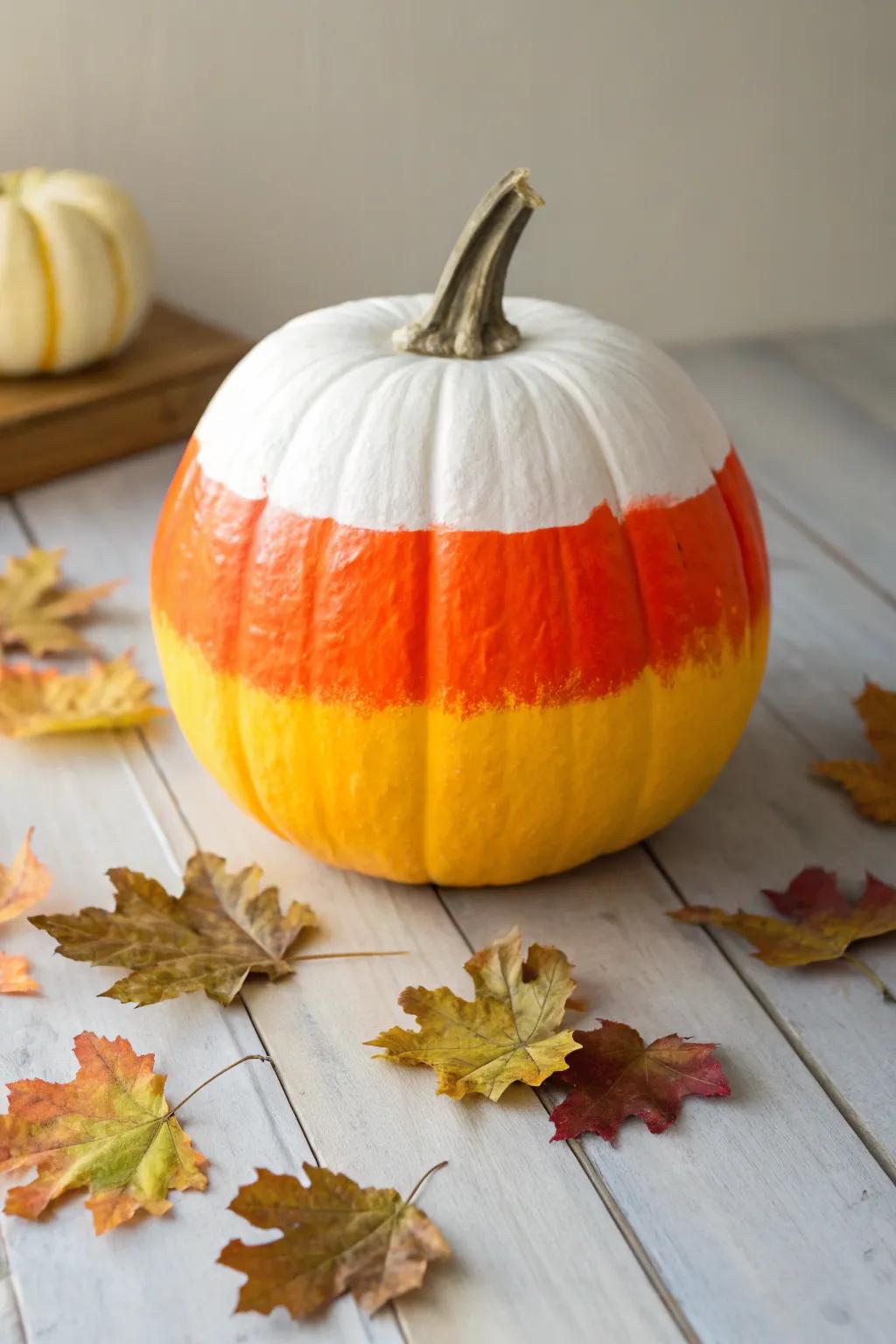 Sweeten your autumn decor with a candy corn-inspired pumpkin!