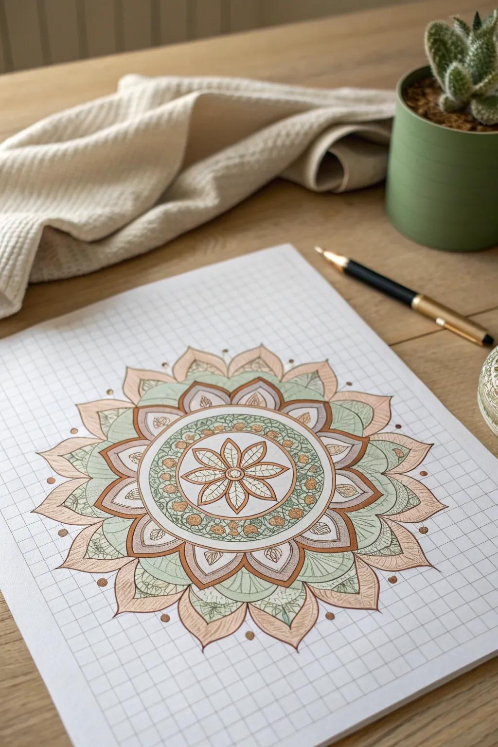 Discover the serene beauty of grid-drawn mandalas, where simplicity meets spiritual elegance.