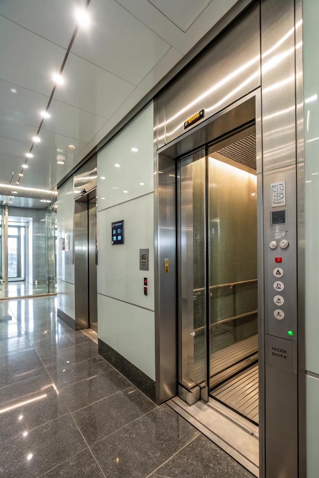 An elevator interior featuring innovative smart technology for enhanced functionality.