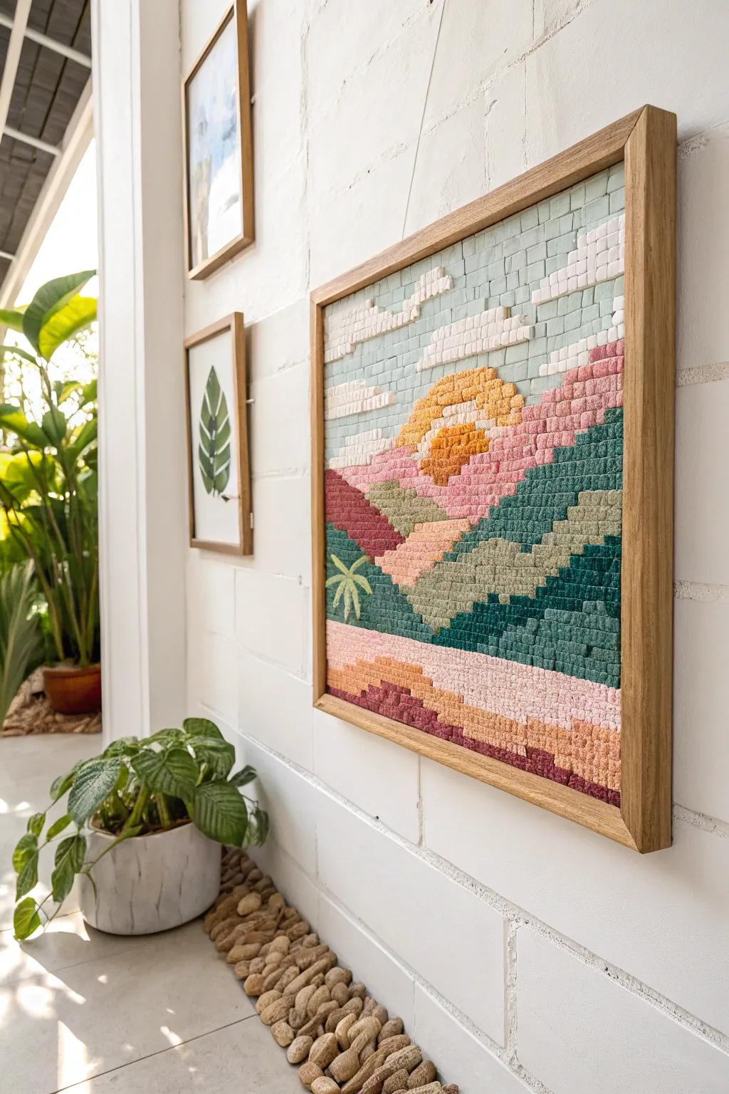 Discover the beauty of pixel art mosaics: where craftsmanship meets minimalist elegance.