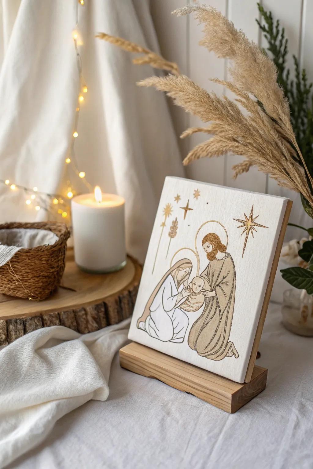 Celebrate the serenity of the season with a minimalist nativity scene that captures the essence of Christmas simplicity and elegance.