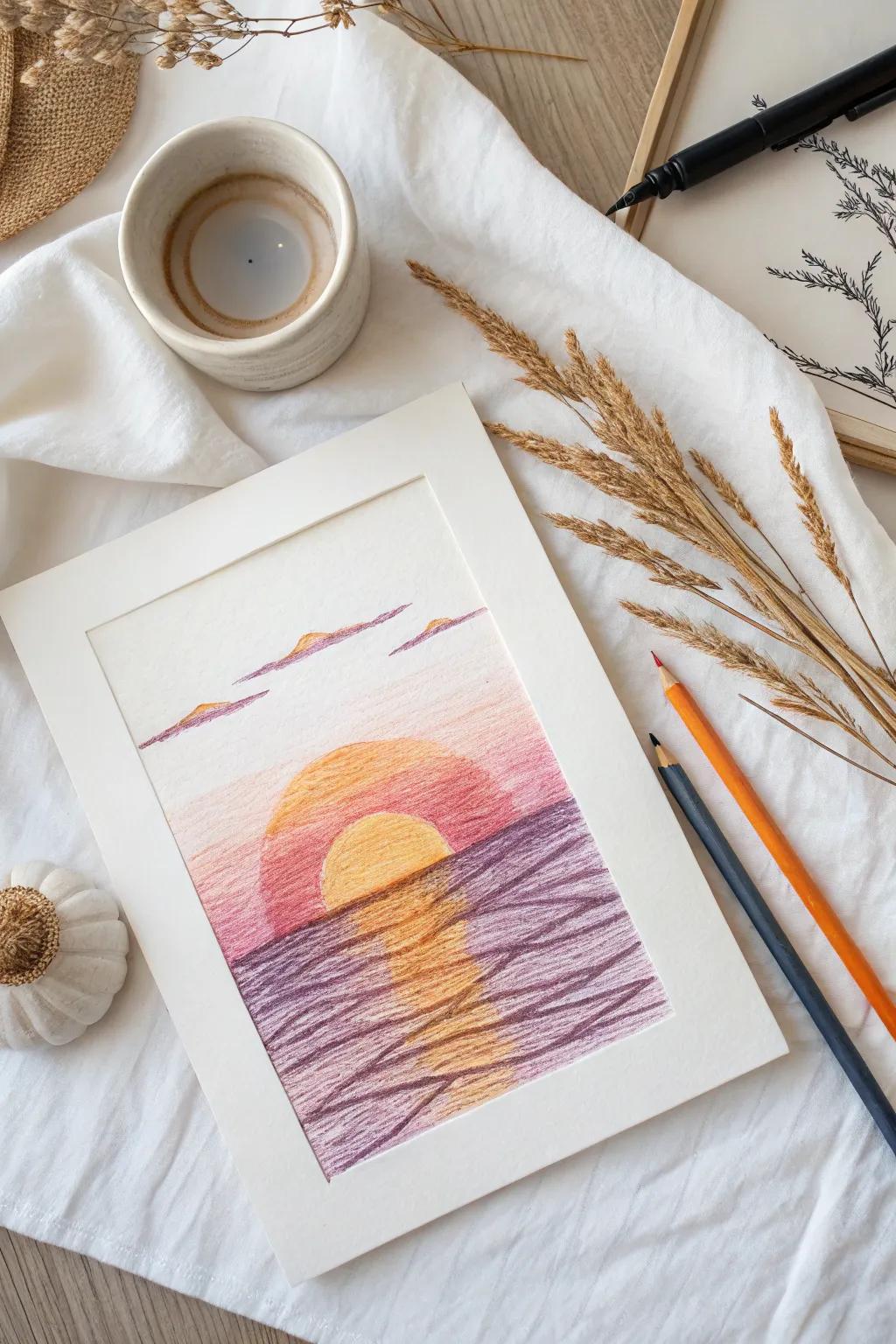 Capture the serene beauty of a sunset with minimalist strokes. 🌅✨ #DrawingIdeas #ScandiBoho