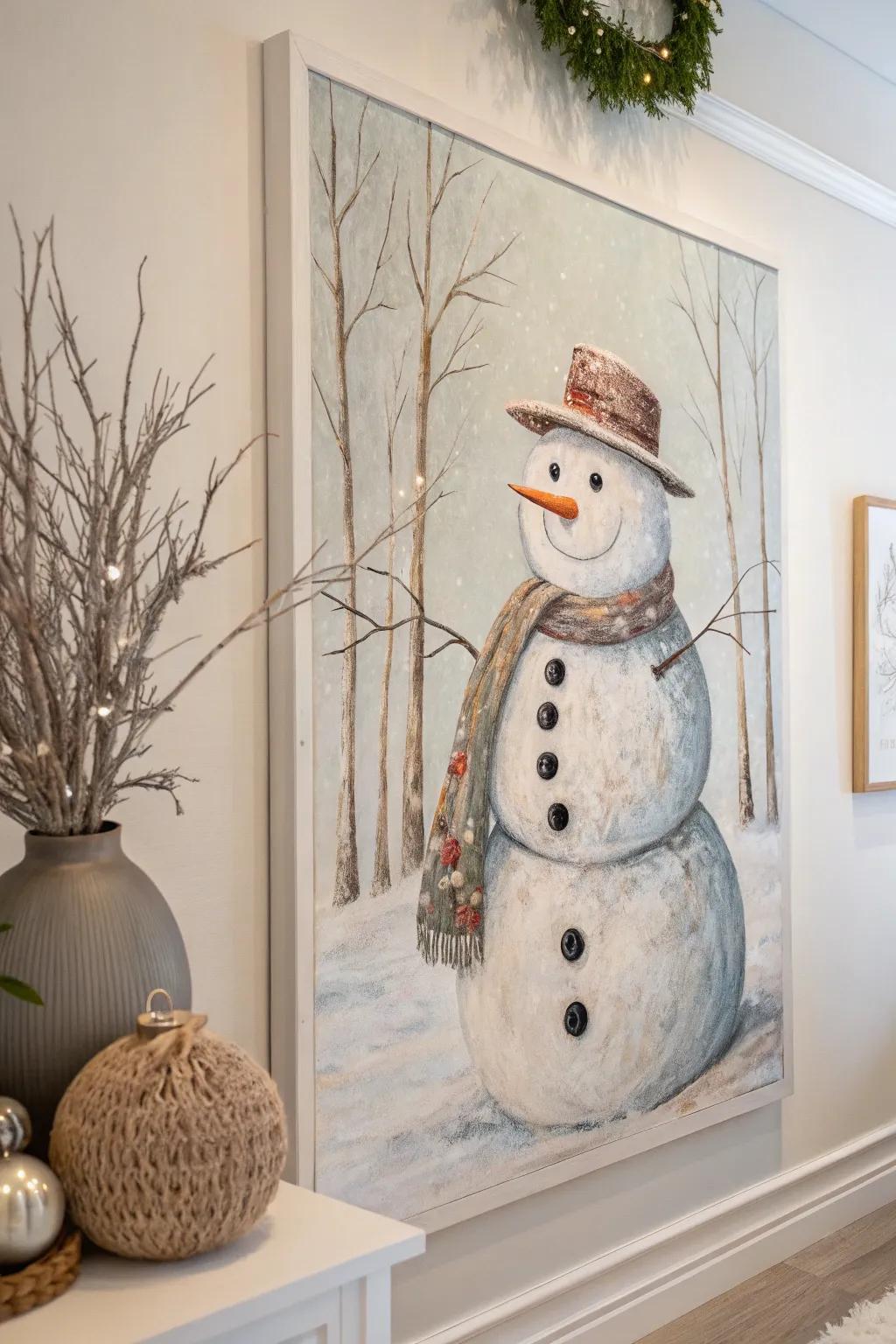 Embrace winter's charm with this minimalist snowman wall art, where Boho meets Scandinavian style.