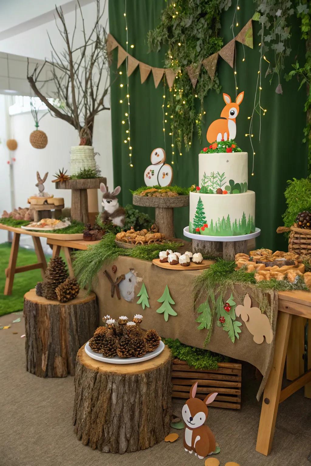 Woodland-themed setup with enchanting forest elements.