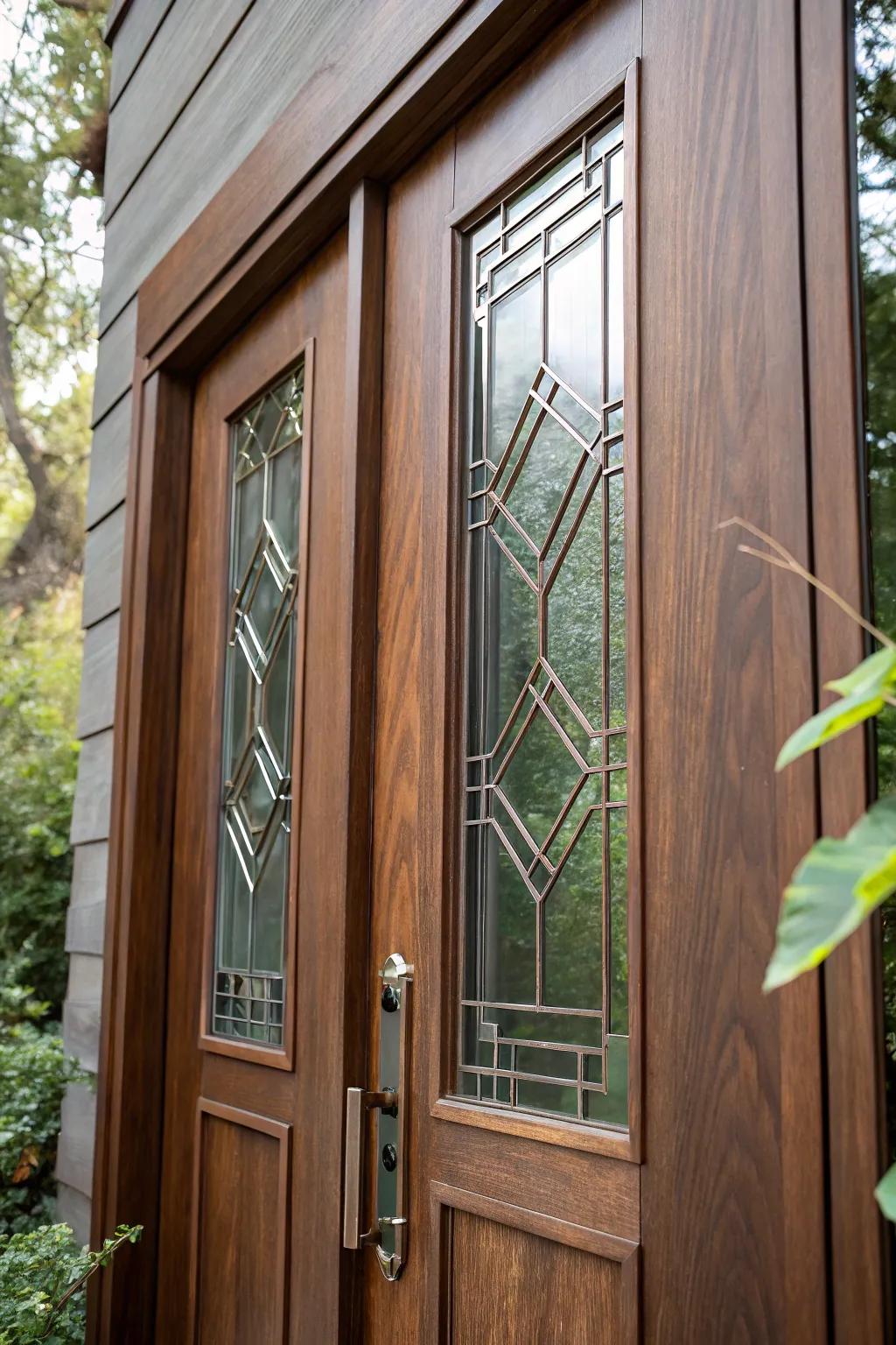 Elevate your treehouse with a door that seamlessly blends modern glass elegance with rustic charm.