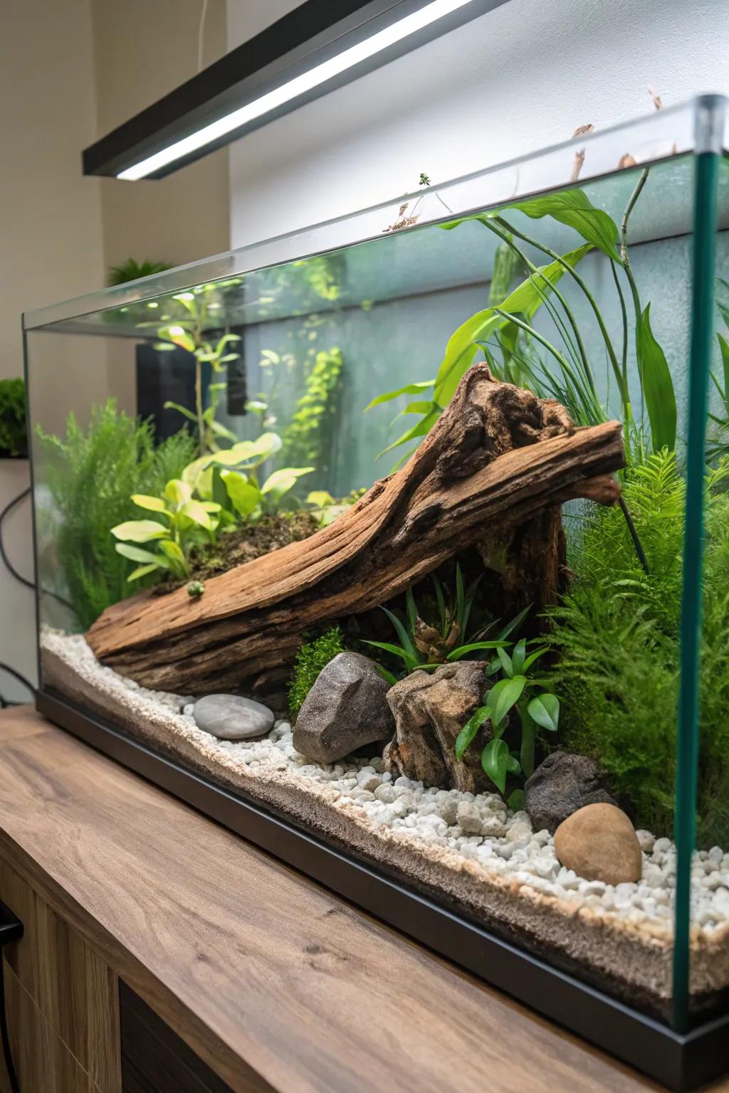 Transform your turtle's home into a serene jungle oasis with minimalist elegance.