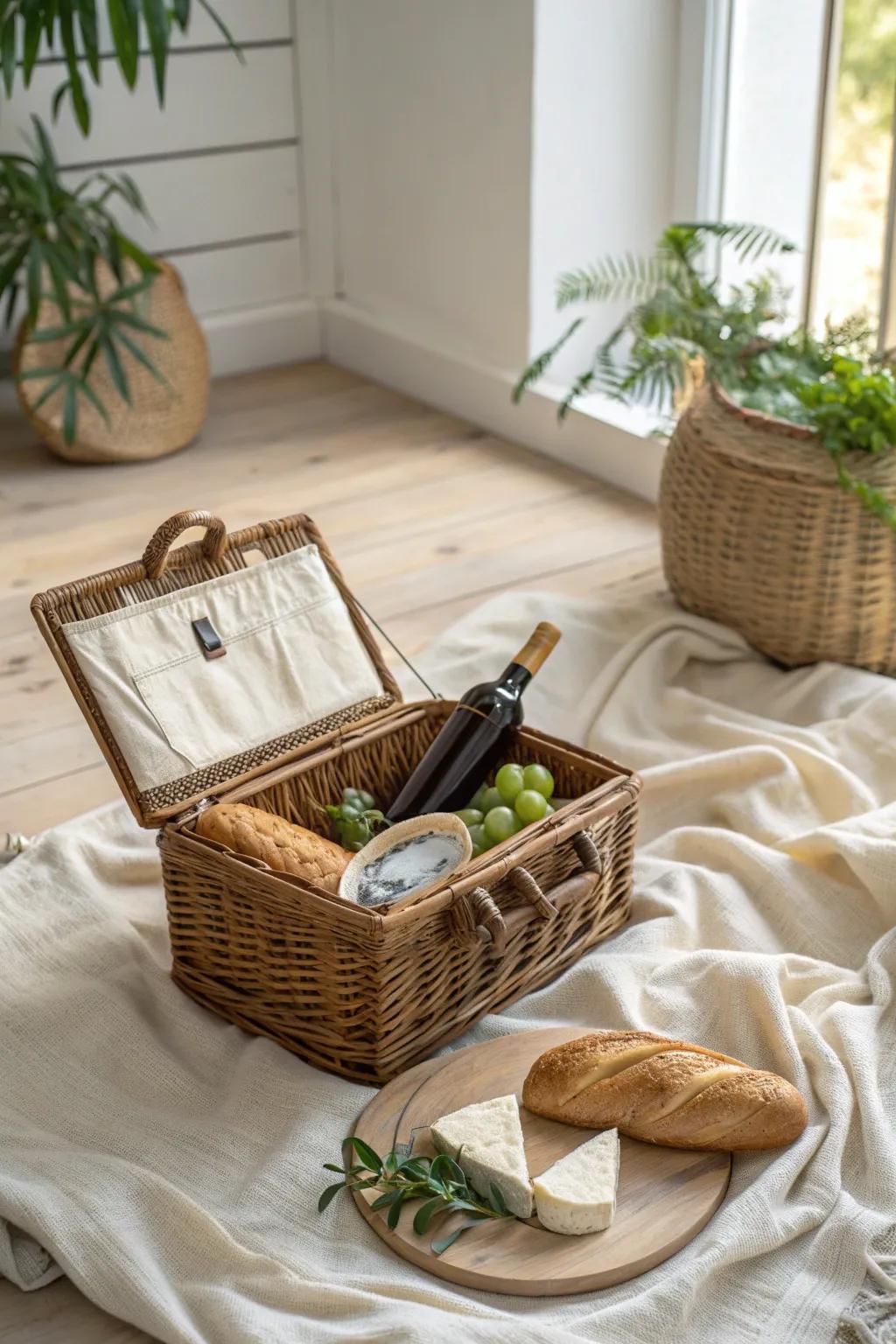 Create an unforgettable surprise with an indoor picnic, blending simplicity and romance.