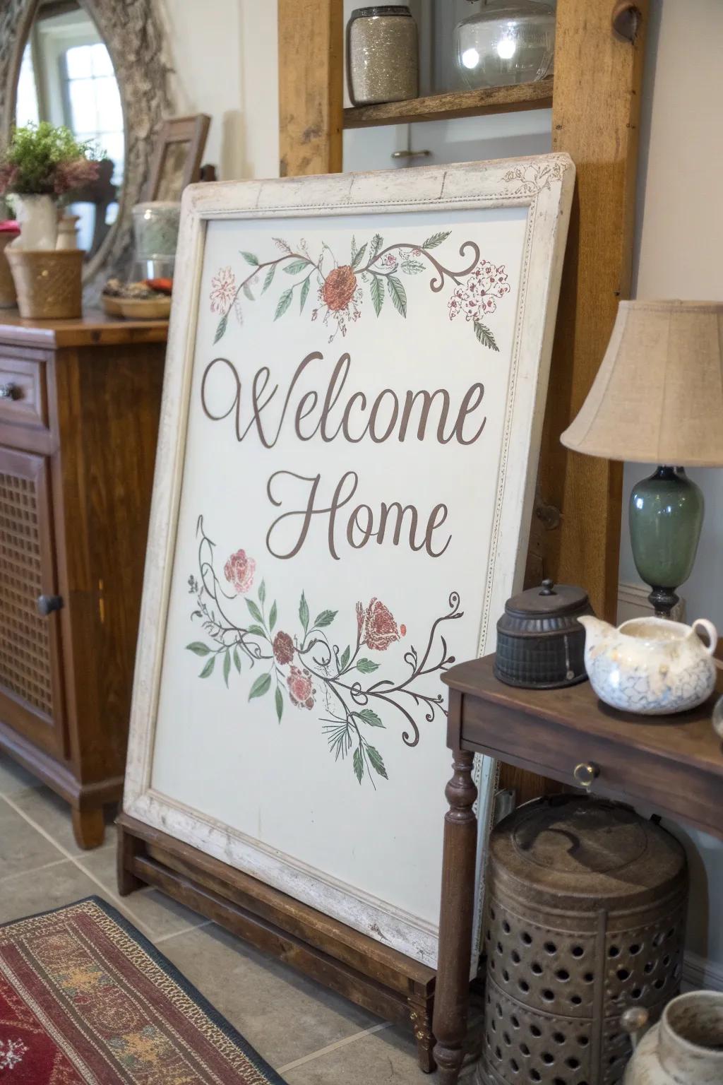 A timeless vintage style welcome on a whiteboard.