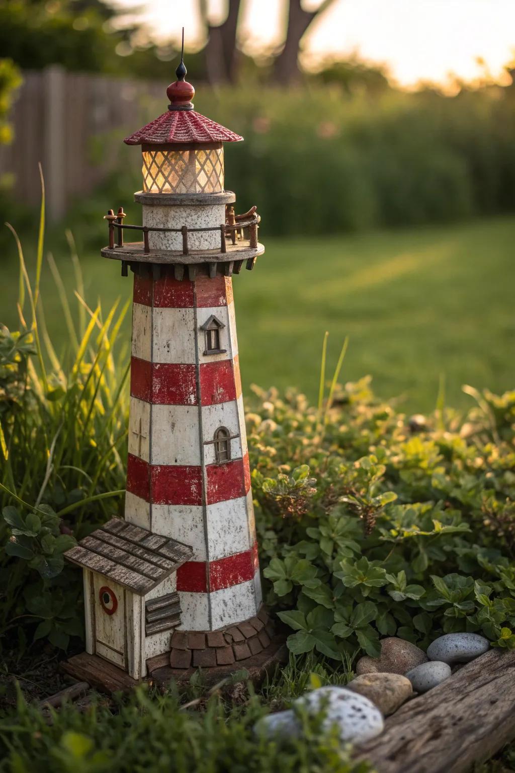 Transform your well pump into a nautical masterpiece with this enchanting lighthouse cover.