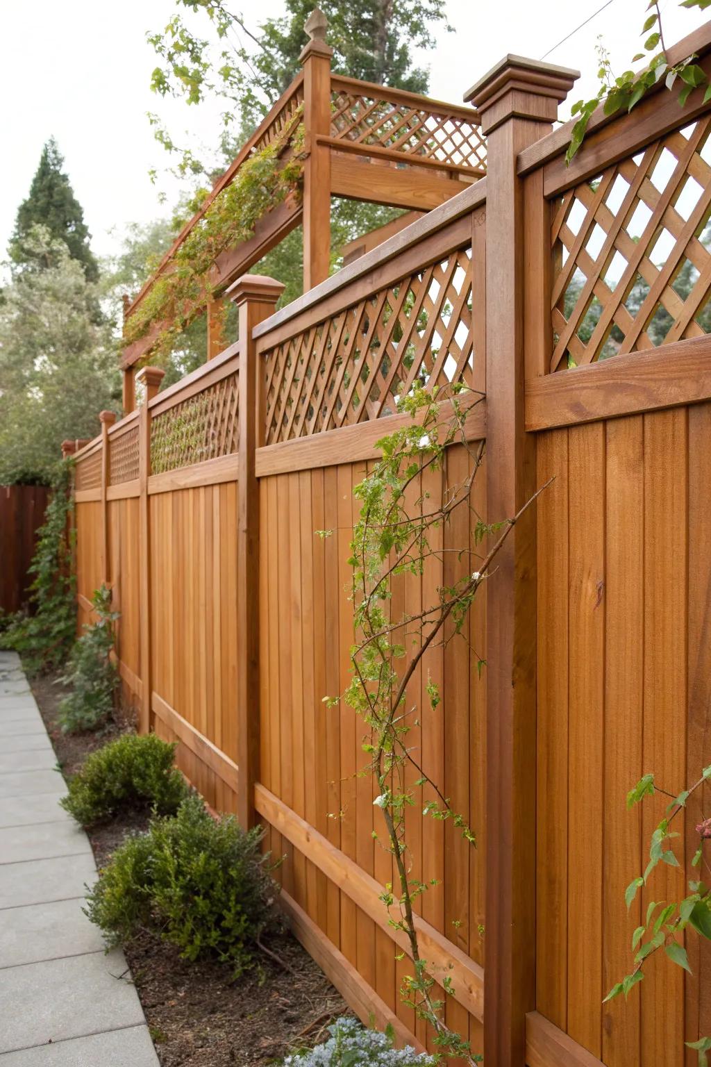 Elevate your garden's charm with a lattice top fence—perfect for climbing plants and timeless style.