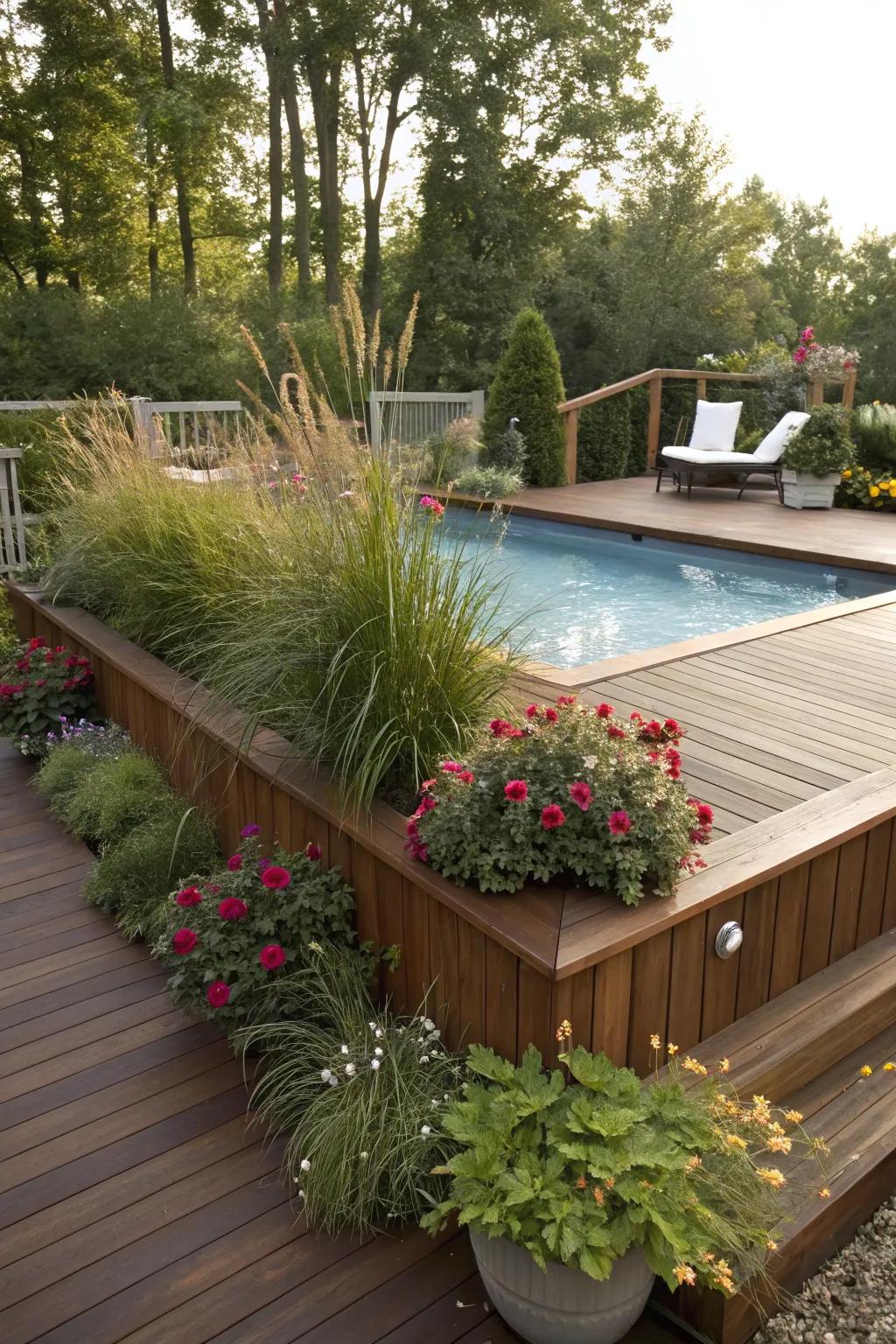 Transform your above-ground pool deck into a serene oasis with budget-friendly greenery and craftsmanship.