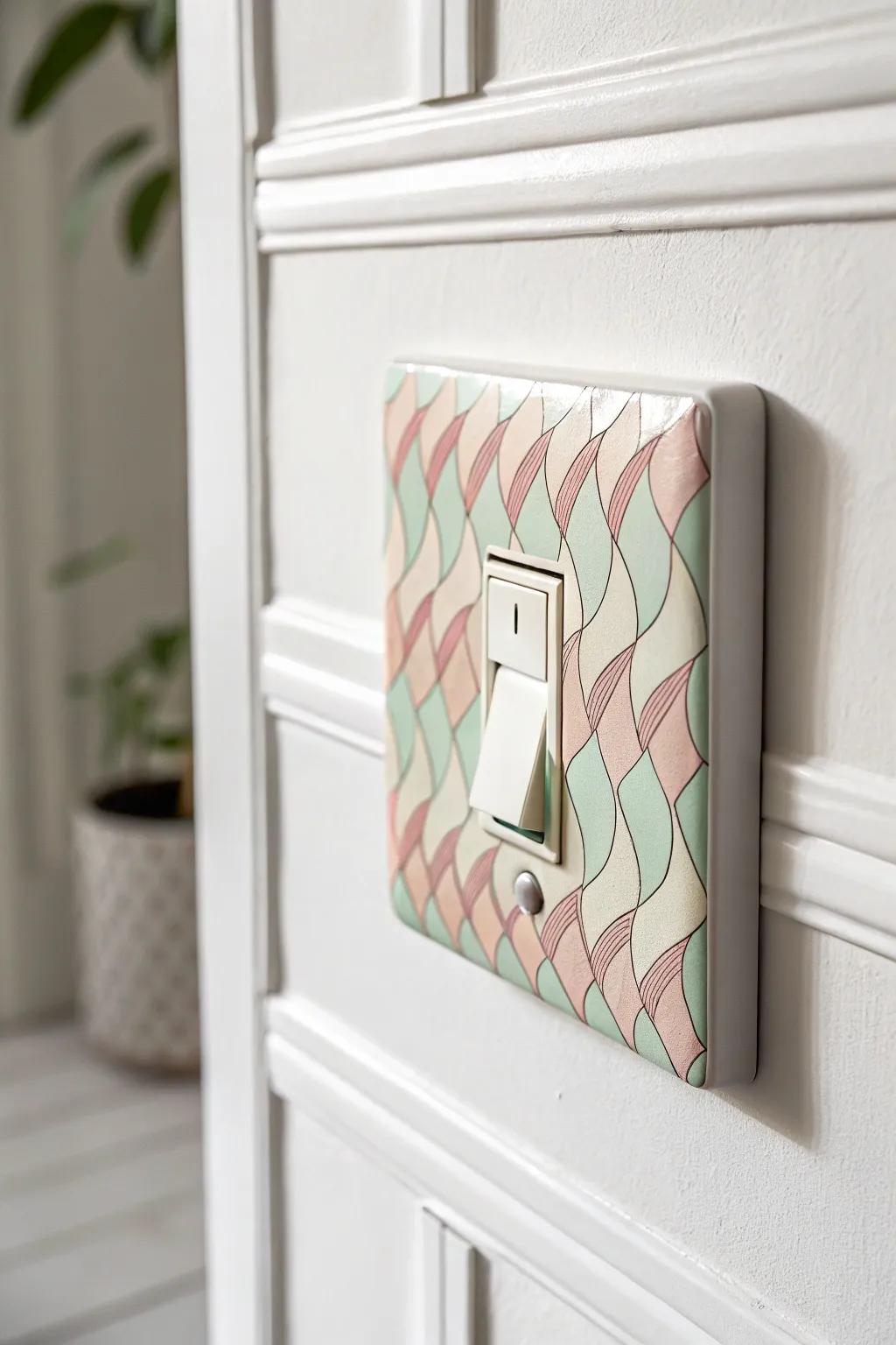 Elevate your space with a touch of artistic flair: a hand-painted light switch that combines minimalist design with boho elegance.
