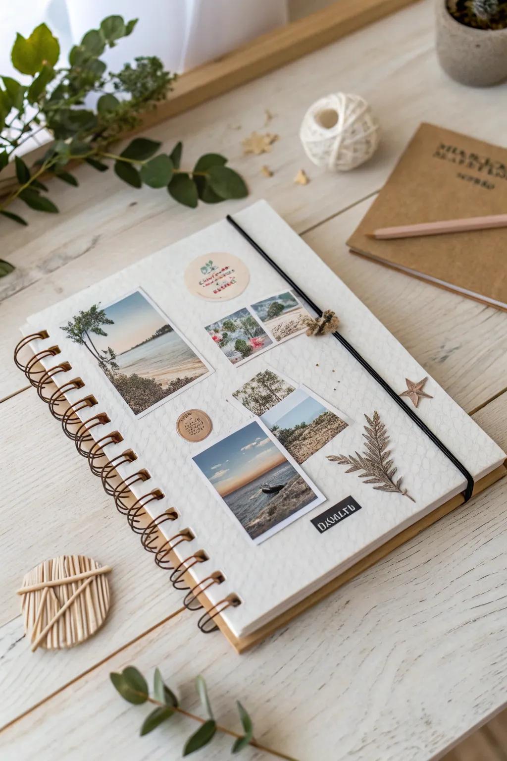 Craft your story: A minimalist notebook with a unique collage cover that captures your personal journey.