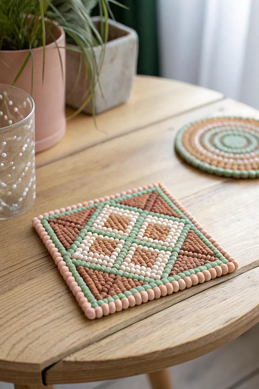 Elevate your coffee break with these stunning geometric patterned coasters.