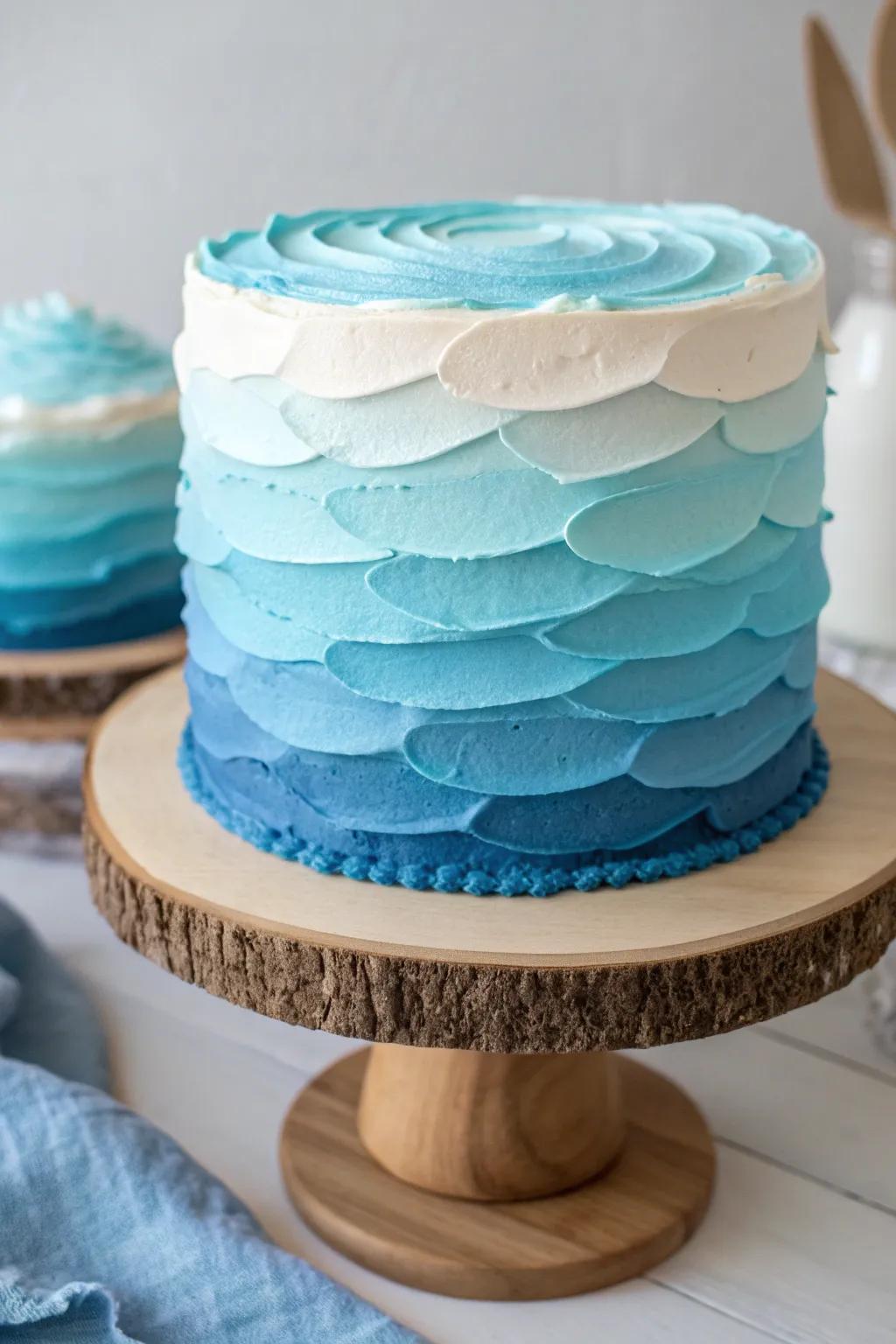 Dive into serenity with ocean-inspired layers 🌊🎂 #AlohaVibes #OceanWaveCake #MinimalistBeauty
