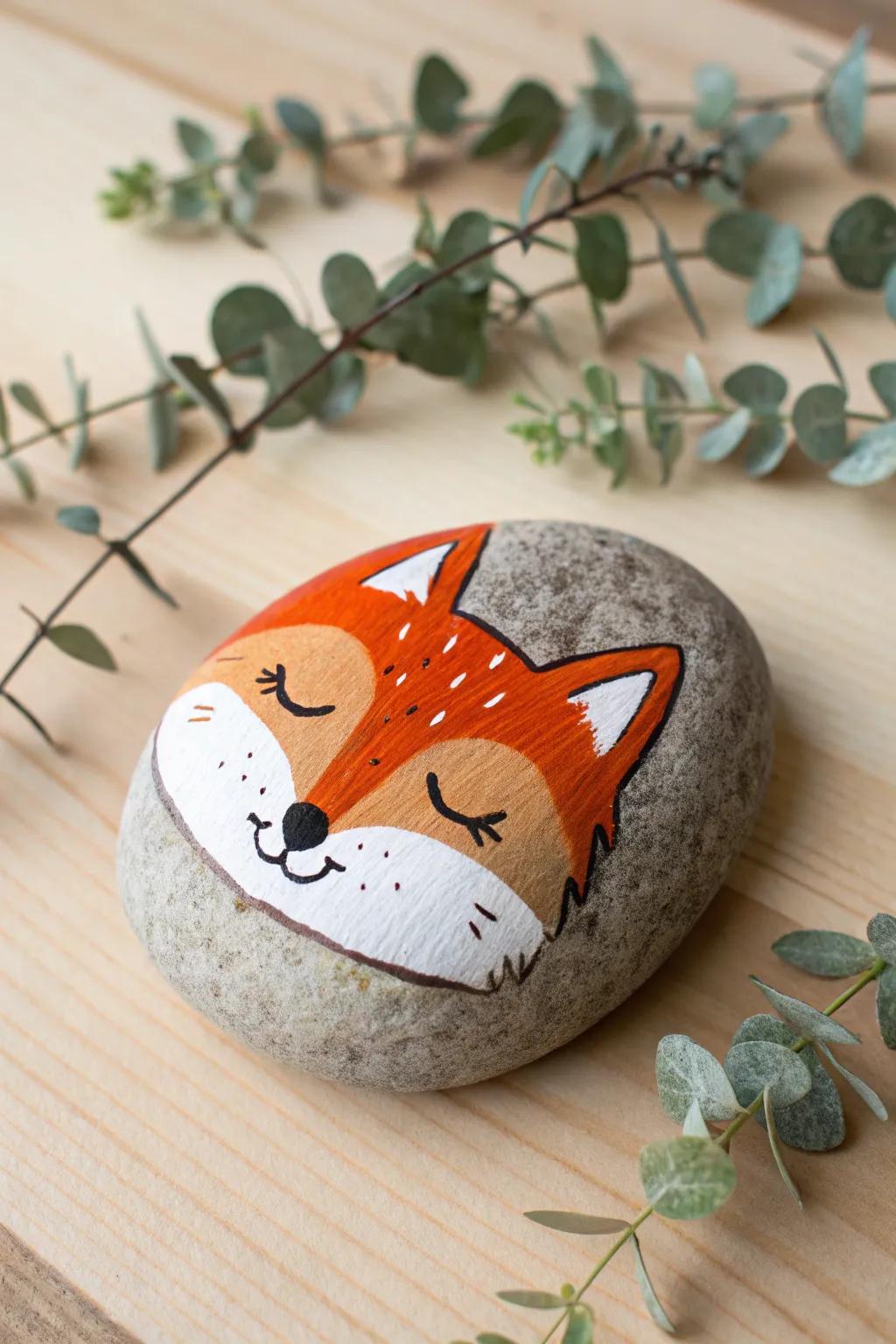 Capture the enchanting essence of a fox with minimalist rock art.