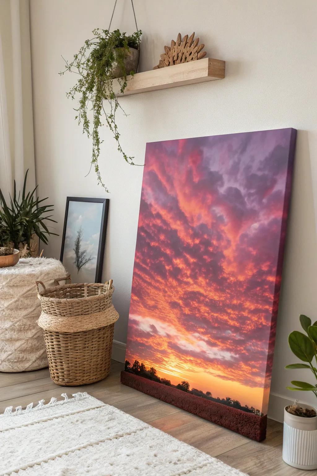 Embrace the beauty of sunsets with this captivating canvas, a perfect blend of Scandinavian simplicity and Boho charm.