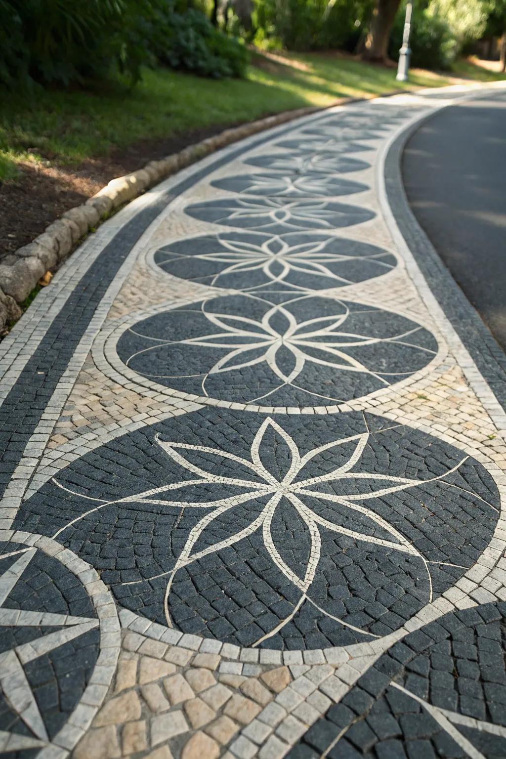 Transform your path with artistic craftsmanship: Geometric patterns in asphalt.