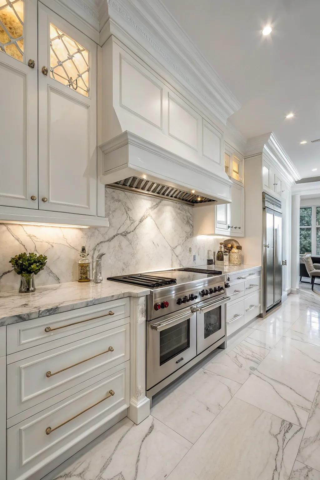 Marble tiles add a luxurious and timeless touch to any kitchen.