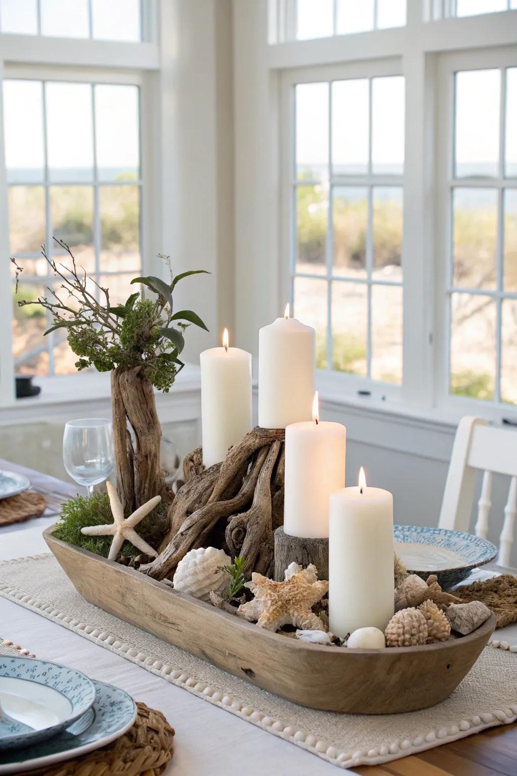 Bring the beach to your dining table with a coastal centerpiece.