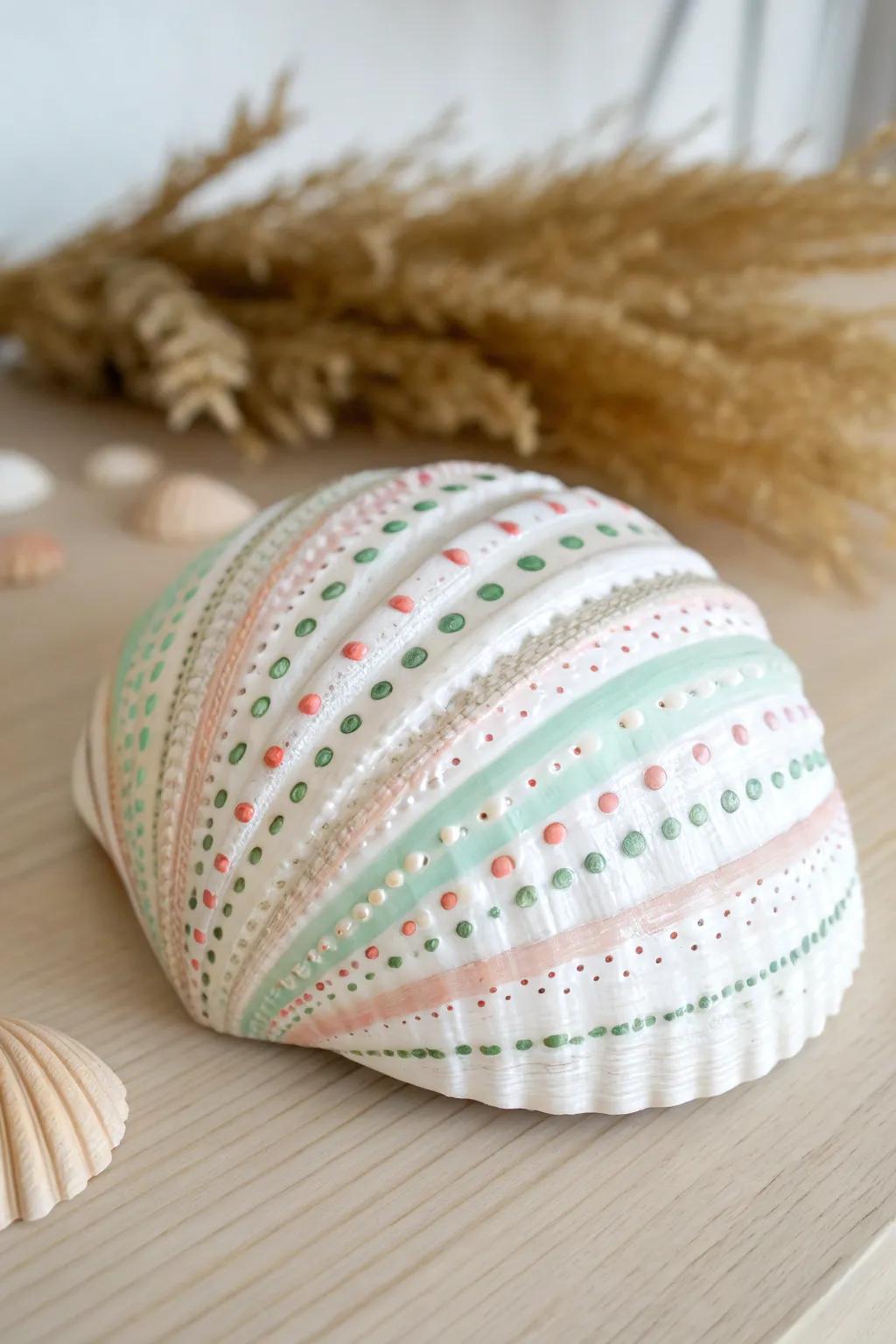 Discover the art of seashell painting with playful patterns and pastel hues.