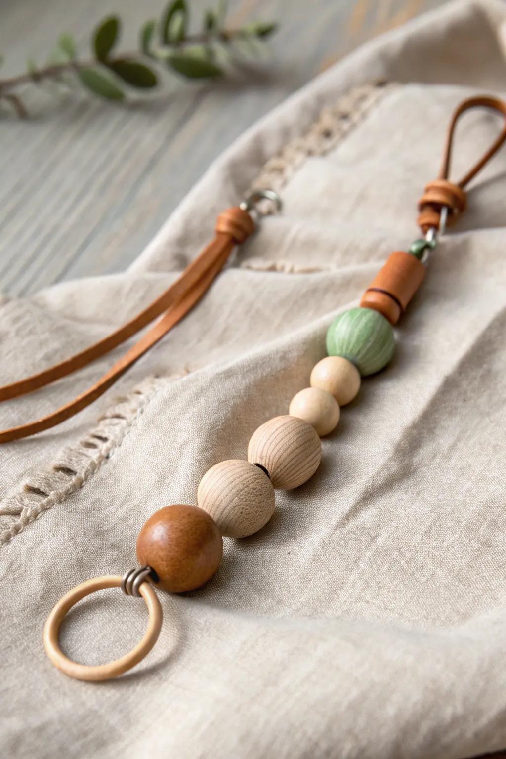 Embrace rustic charm with this wooden bead keychain, where simplicity meets natural beauty.