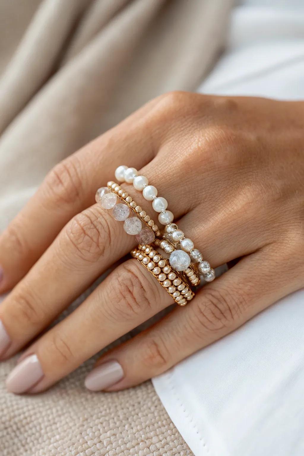Elevate your style with the layered elegance of beaded rings, where modern meets unique.