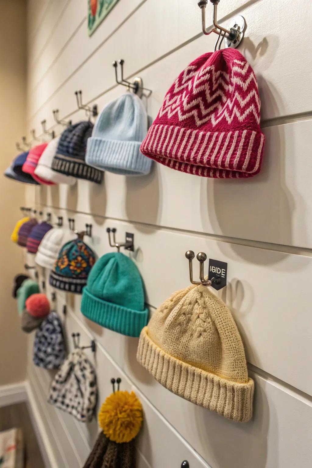Wall clips provide a practical and stylish way to display beanies.