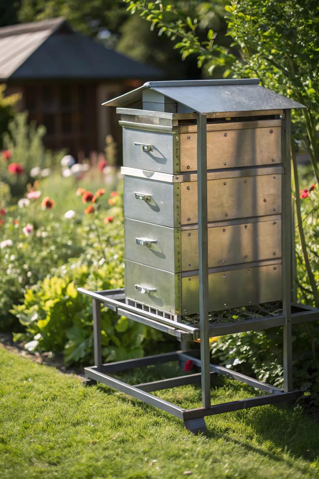 Elevate your beekeeping setup with a robust metal frame stand—where strength meets style.