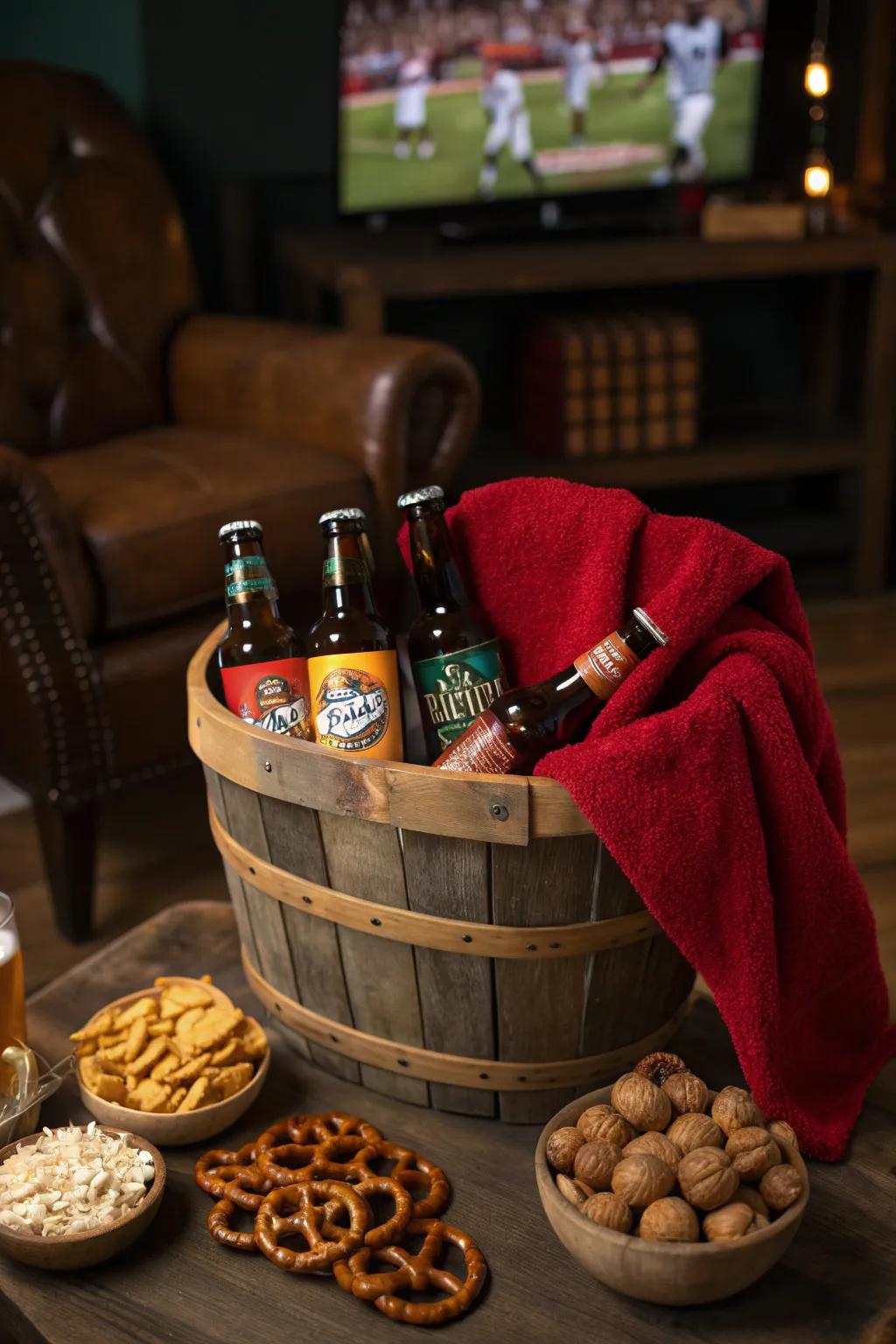 Bring the stadium home with this ultimate game day basket.