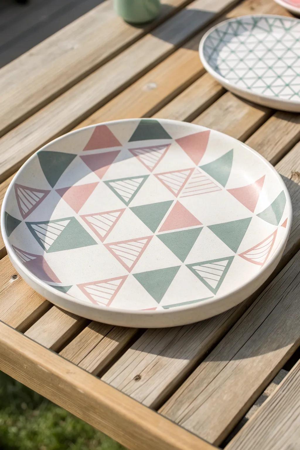 Elevate your plate painting with chic geometric designs in soft, stylish hues. Perfect for a Scandinavian-Boho touch!