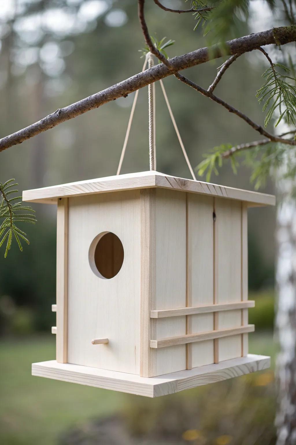 Embrace simplicity and style with this modern minimalist birdhouse, the perfect addition to your serene outdoor space.